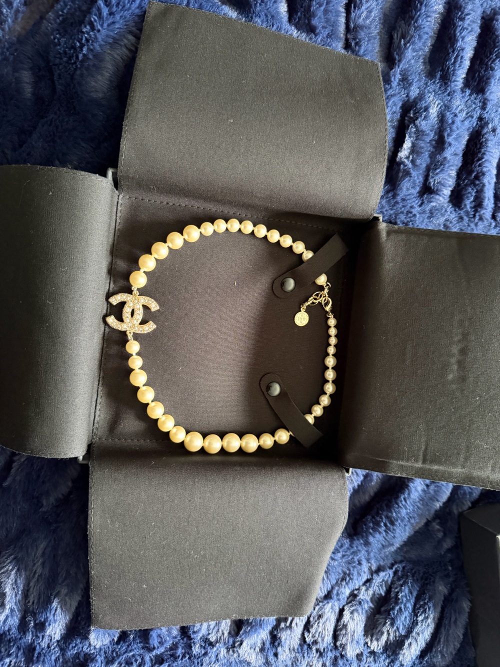 Pearl Necklace with Crystal CC Logo Accent - Gold-Tone Pearls